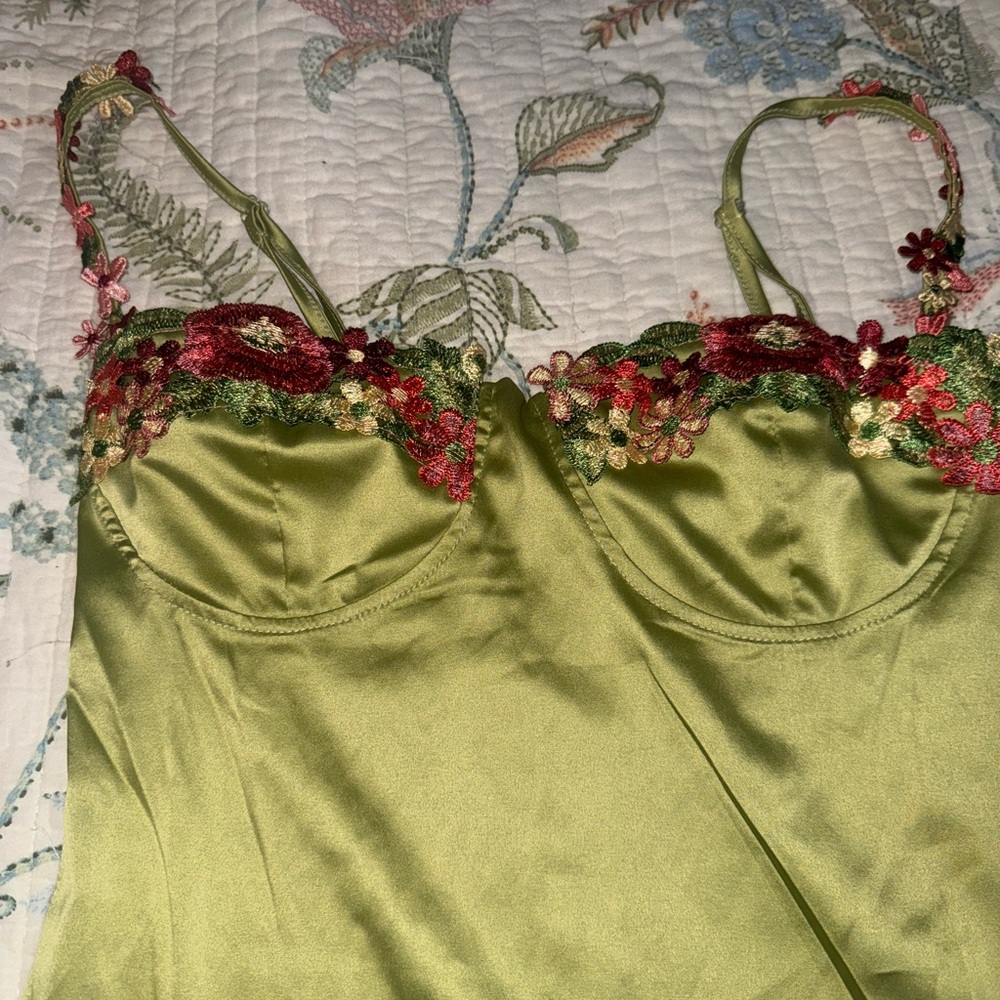 Floral Embroidered Satin Mini Dress